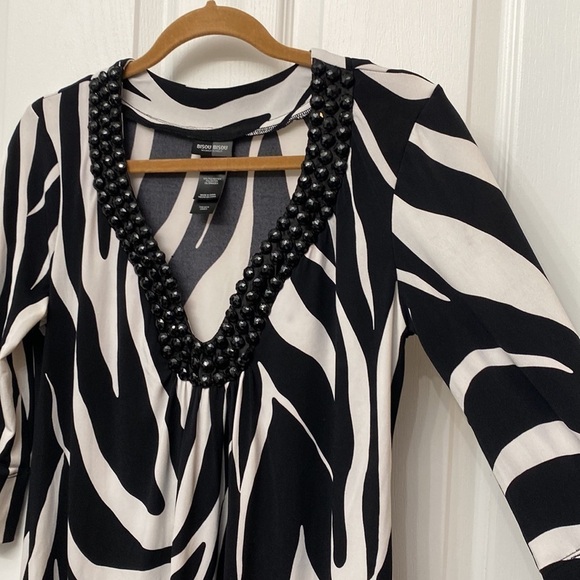 Bisou Bisou Beaded Zebra Print Dress Plunge Neckline Size 8 - Picture 4 of 8